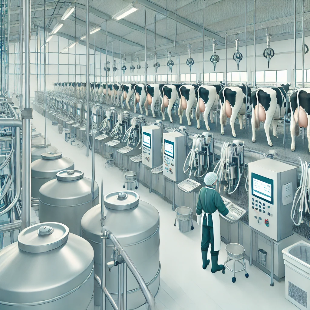 DALL·E-2024-10-13-00.27.27-A-dairy-farm-with-modern-technology-showing-cows-being-milked-using-automated-machines.-There-are-large-steel-containers-for-milk-storage-and-a-clea The Scope of Starting a Business in Manufacturing or Milk Products: A Good Option for the Future