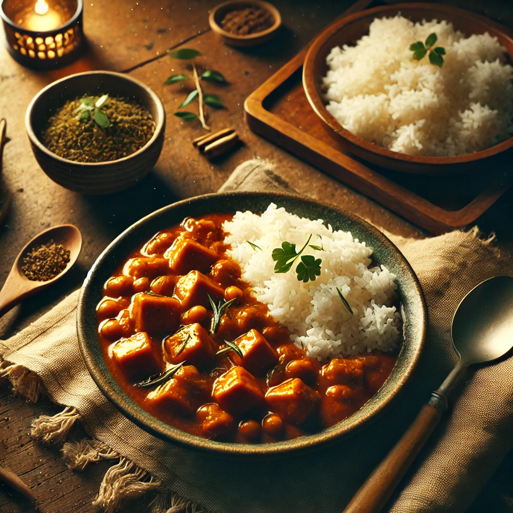 A-plate-with-soya-chunks-curry-served-with-steamed-rice-on-the-side-creating-a-cozy-winter-dinner-vibe